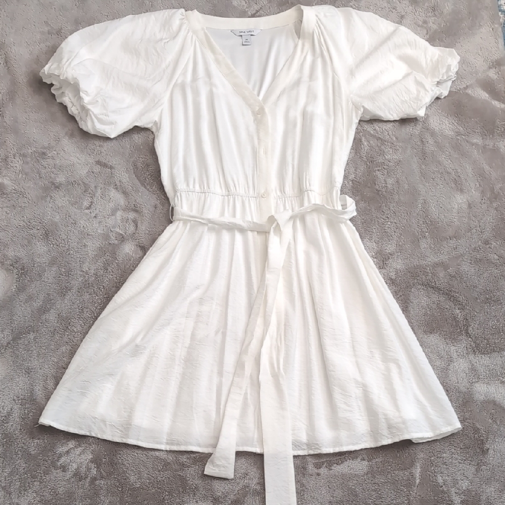 Nine West White Puff Sleeve Dress